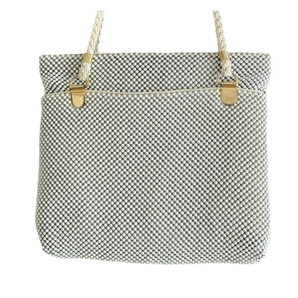 Vintage Beaded Purse By Warren Reed Cool White Beads With Gold Accents 1960 MCM